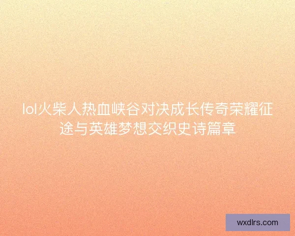 lol火柴人热血峡谷对决成长传奇荣耀征途与英雄梦想交织史诗篇章