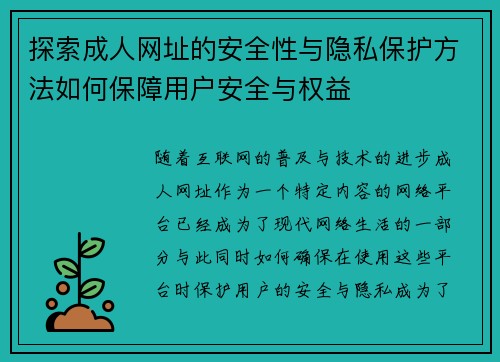 探索成人网址的安全性与隐私保护方法如何保障用户安全与权益